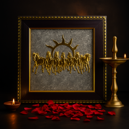 7 Horses on Raw Pyrite Frame